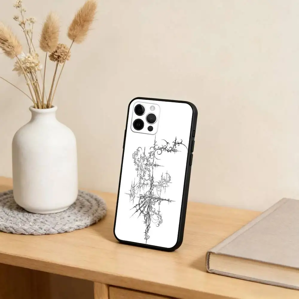 حافظة هاتف على الطراز القوطي C-Cyber S-Sigil-Cross لهاتف iPhone 17,16,15,14,13,12,11 Plus، Pro Max، XS، غطاء أسود من السيليكون الناعم