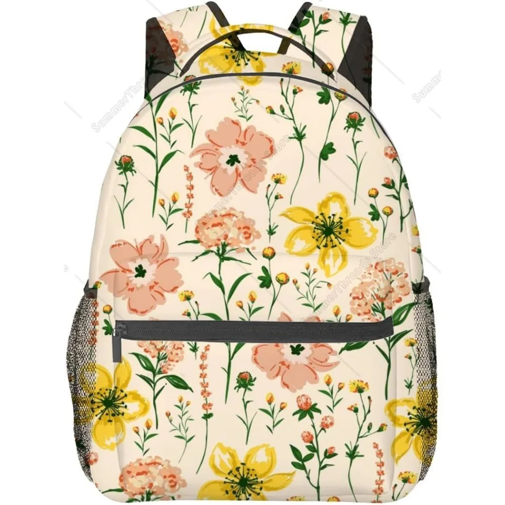 

Wildflower Backpack, Polyester Laptop Bag, Yellow And Peach Floral Backpacks, Vintage Botanical Back Pack, Rucksack Gifts