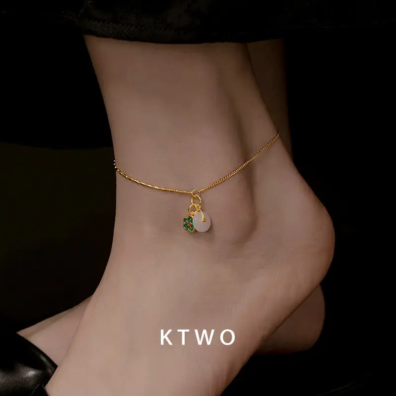 

Этнический нефритовый кулон с цветочным принтом, китайский легкий роскошный цепочка для ног, летние ювелирные изделия, подарок для женщин, культурный аксессуар ручной работы