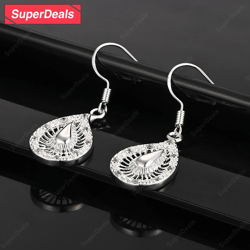 

SuperDeals AAA Zircon 925 Sterling Silver Water Drop Earrings Fashion Party Classic Luxury Jewelry Women Wedding Birthday Gift