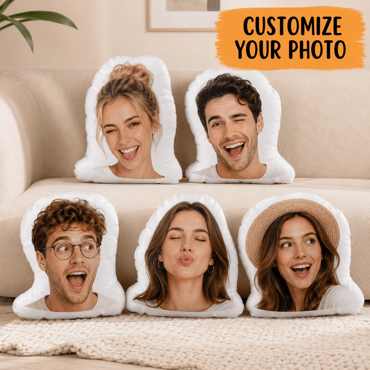 Custom Face Funny Shaped Pillow, Personalized Photo Customization Decorative Cushion, 70cm Large Size Accent Pillow for Sofa & B