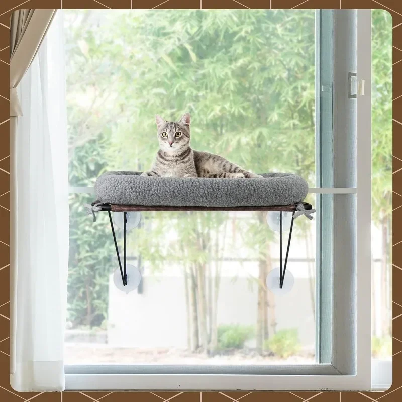 Cat Window Perch with Supported Under Metal, Cat Hammock with Spacious and Comfortable Pet Bed for Kittens & Large Cats