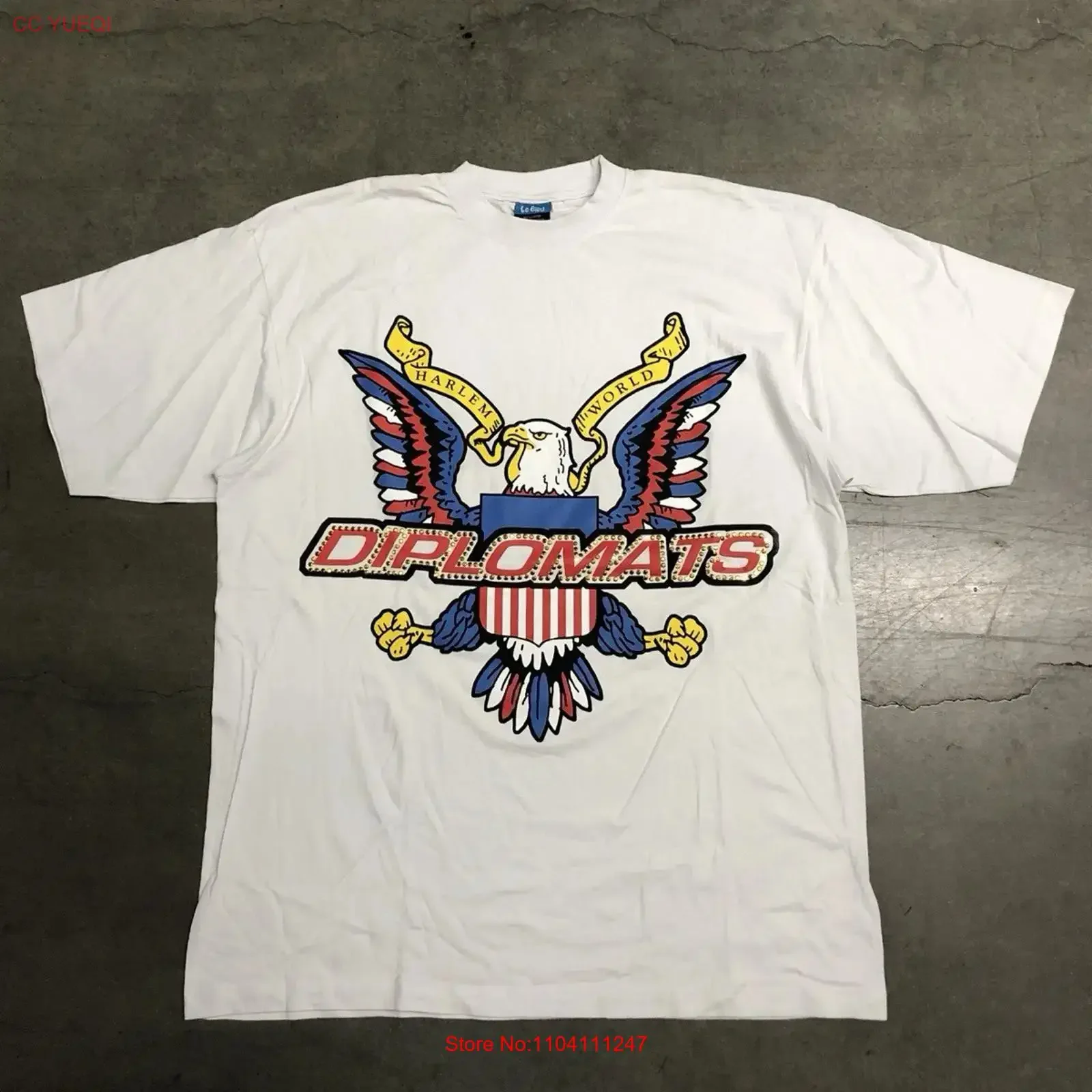 T-shirt vintage Y2K The Diplomats Harlem World Eagle Dipset Rap Logo pour homme, taille XL, délavé, style décontracté, extensible