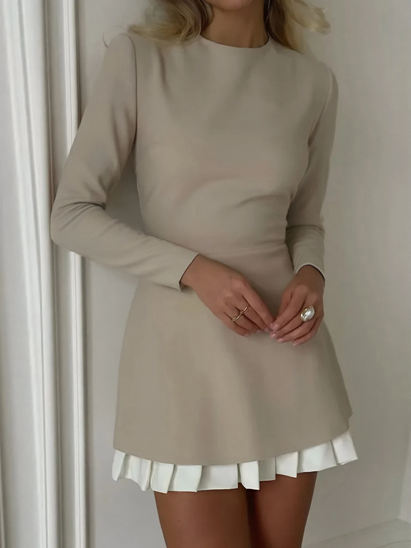 Conjunto de falda y traje informal elegante con cuello redondo para mujer, conjunto de moda, vestido de primavera, estilo otoño sin decoración
