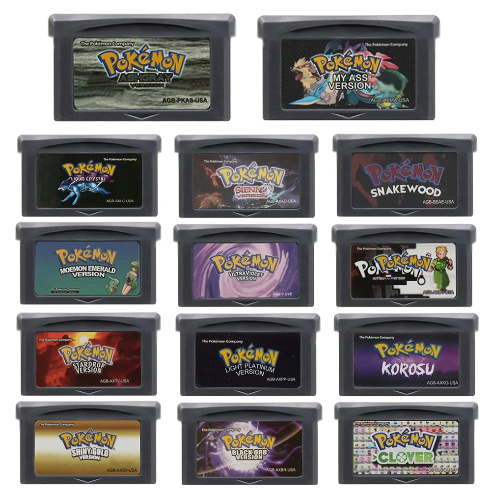Cartucho de Juego Pokémon para GBA, Tarjetas de Consola de Videojuegos de 32 Bits, Serie My Ass, Liquid Crystal, Ashgray, Moemon, Emerald, Snakewood para GBA