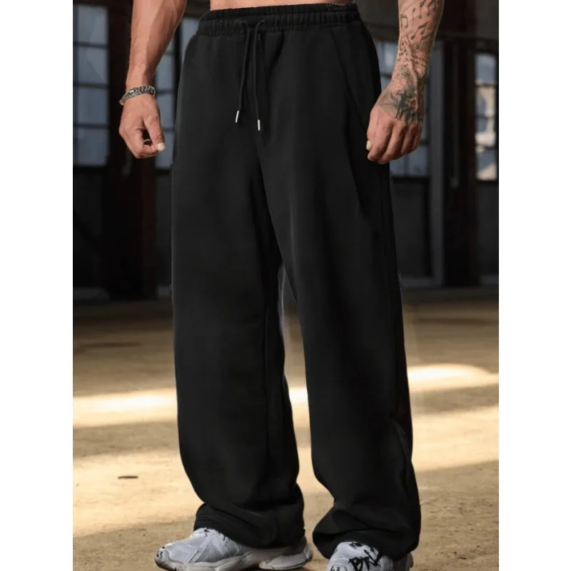 

Solid Color Straight Leg Sports Pants, Suitable for All Seasons, Loose, Neutral, Street Casual, Comfortable, Exercise Jogging,