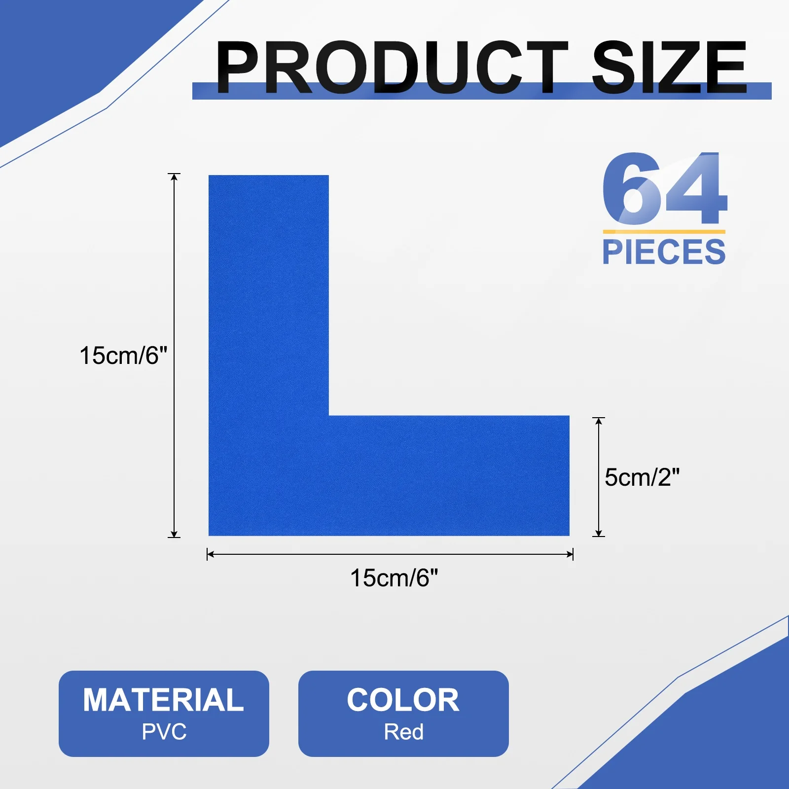 64Pcs 6x6x2Inch PVC L-Shape Floor Marking Tape 5S Location Marking Corner Workplace Floor Organization Marker for Desk Table Top