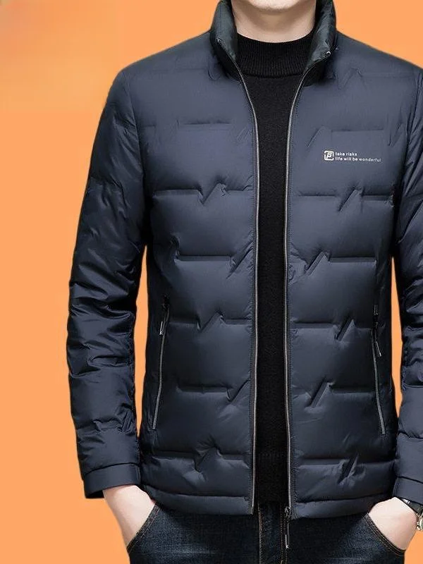 

Men's down Jacket Stand Collar Casual Winter Business Outerwear White Duck down Simple Stable Thickened Fabric