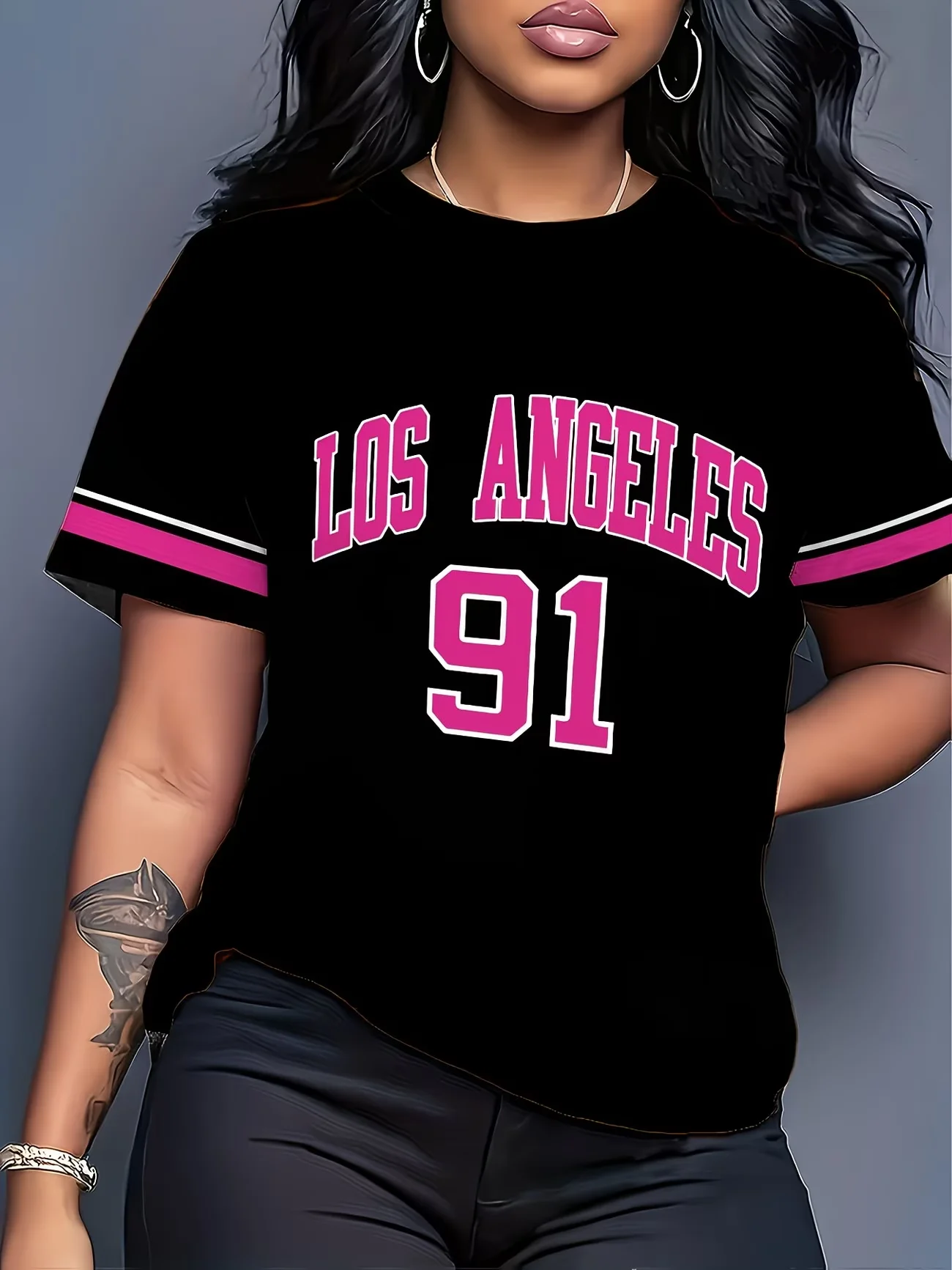 Damen Los Angeles 91 Print Kurzarm-T-Shirt Sommer Grafik-T-Shirt Rundhals-Trikots Übergröße Sport-T-Shirt