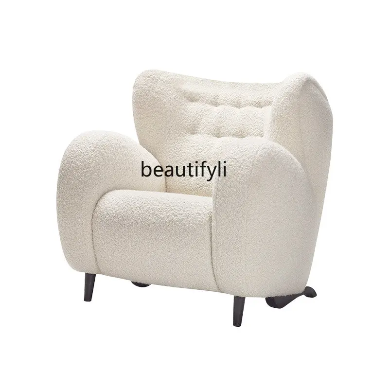 

Single-Seat Sofa Chair Lamb Wool Living Room Leisure Chair White Light Luxury Bedroom Lazy Bone Chair