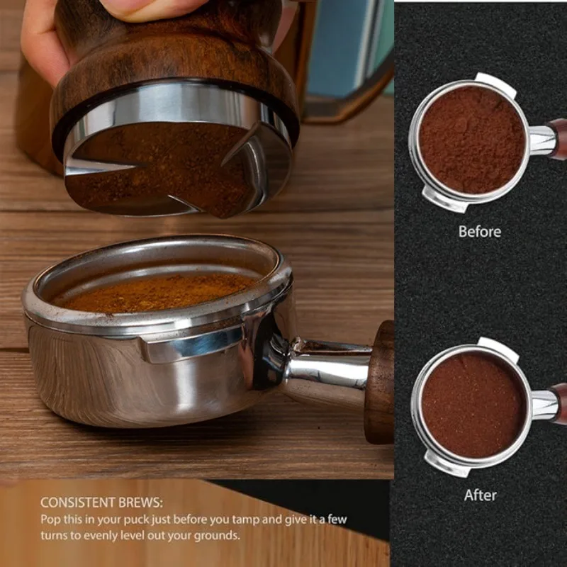 Tamper 58mm/51/53 Coffee Distributor Espresso Leveler Walnut 304 Stainless Steel Barista Tools Café Accesorios