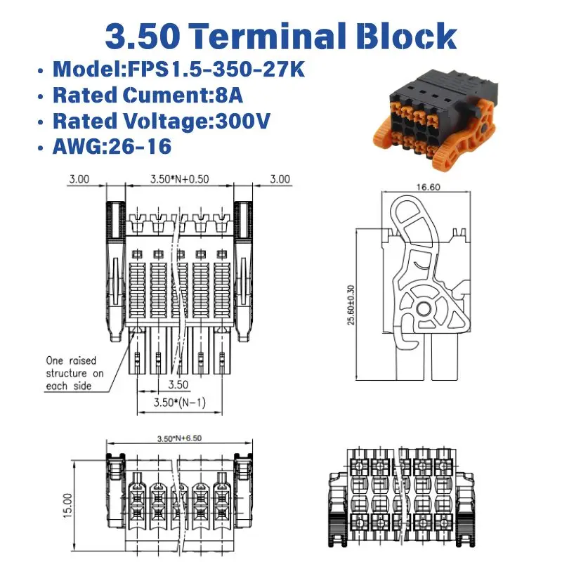 25/50PCS 15EDGKNHBG B2CF 3.50mm Pitch Double Layer Plug-in Terminal Block For Power Grid Instrument New Energy PCB Wiring Connec