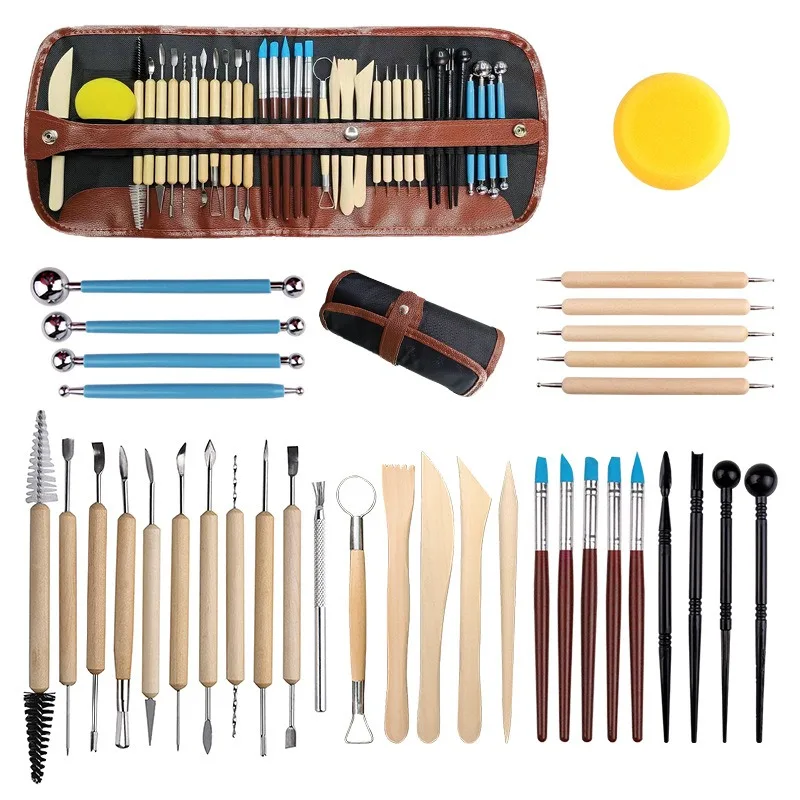 36Pcs DIY Art Ceramic Tools Set Dot Drill Pen Soft Clay Engraving Knife Painting Texture Pen Craft Ball Stick Polymer Clay Tool