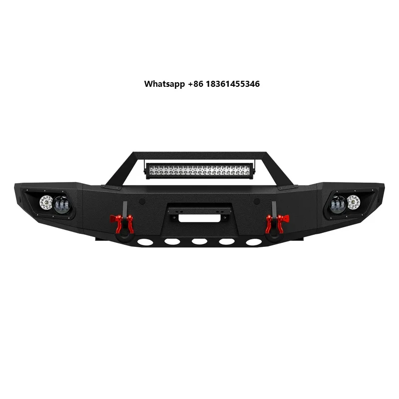 For High Quality Textured Black Front Bumper with Winch Plate Sensor Holes Lights D-rings Off Road Exterior Accessories