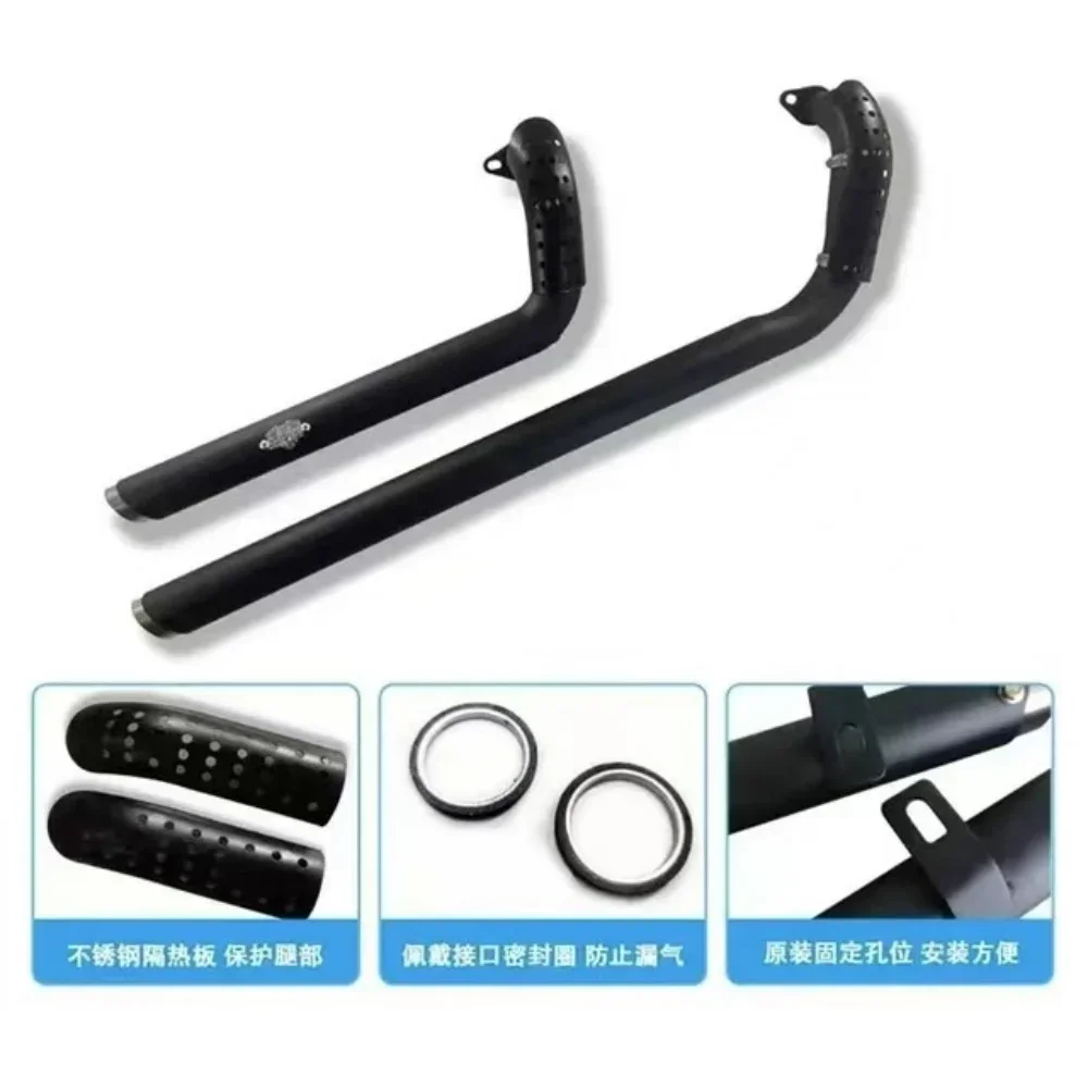 Retro motorcycle exhaust muffler pipes, dual pipes on the right side, made of stainless steel, suitable for QJMOTOR SRV300