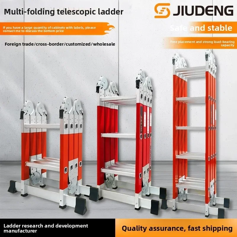 Jiudeng Manufacturer FRP Multi-functional Folding Ladder Four-fold Telescopic Ladder Portable Lifting Platform Ladder