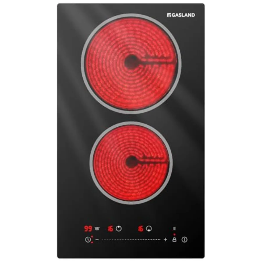 Electric cooktop for kitchen use ceramic glass black 12-inch 2-burner with 3000W power 16 levels keep-warm function slide touch