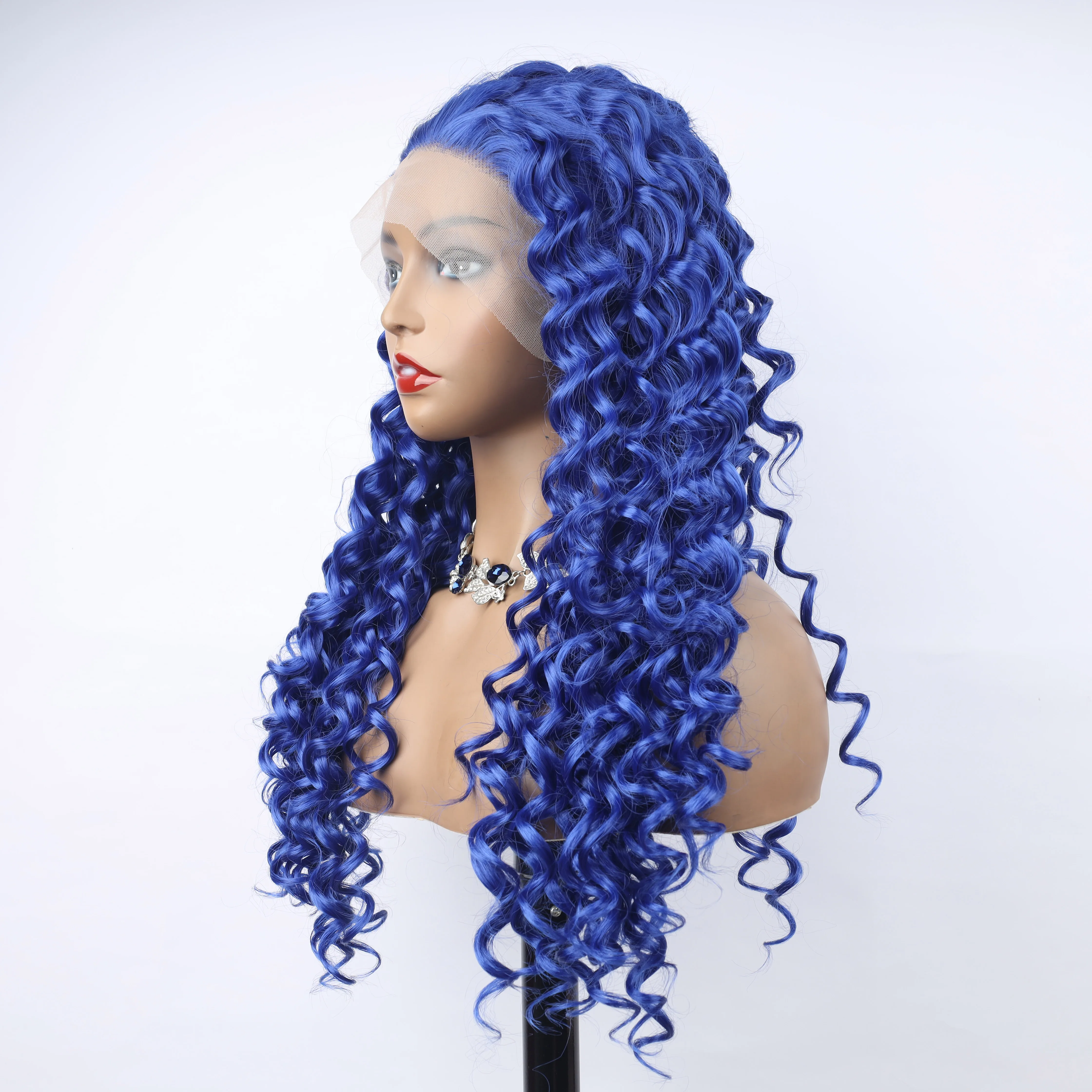 Oley Fashion-Perruque Lace Front Synthétique Bouclée pour Femme Noire, Cheveux Cosplay, Bleu, 13 Bery, 03Utilisation