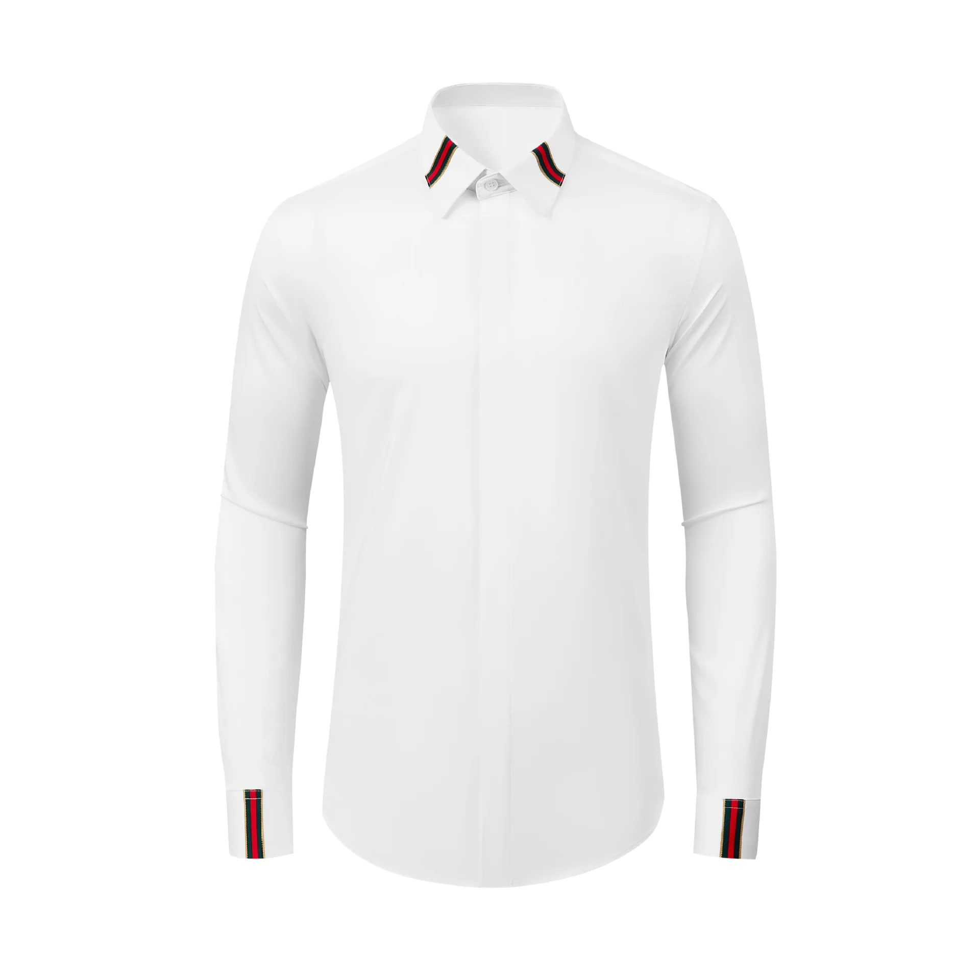 Trendy brand new leader spliced red ribbon men's shirt, no ironing and wrinkle resistant shirt hair replacement