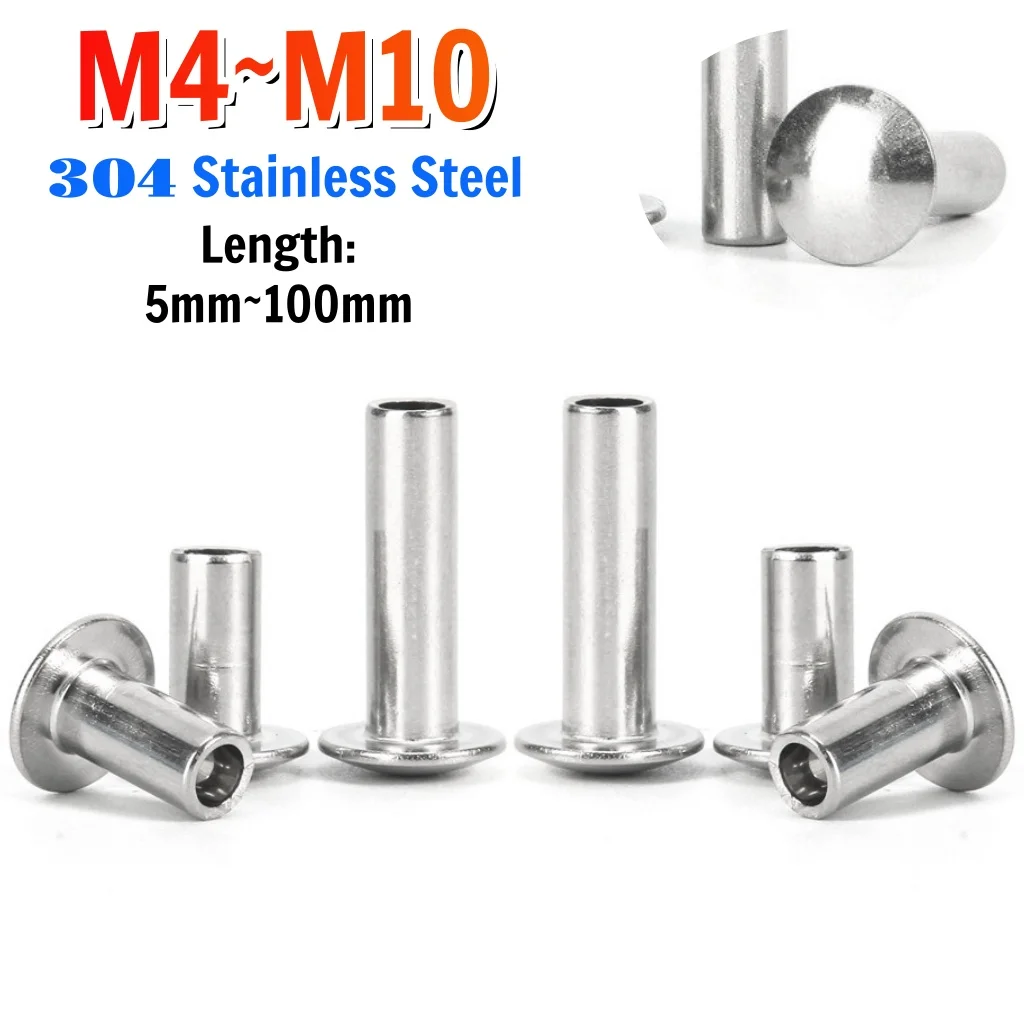 Beicai 304 Stainless Steel Round Flat Button Truss Half Semi Hollow Rivet M4 M4.5~m10 Oval Semi-tubular Hollow Shank Rivets