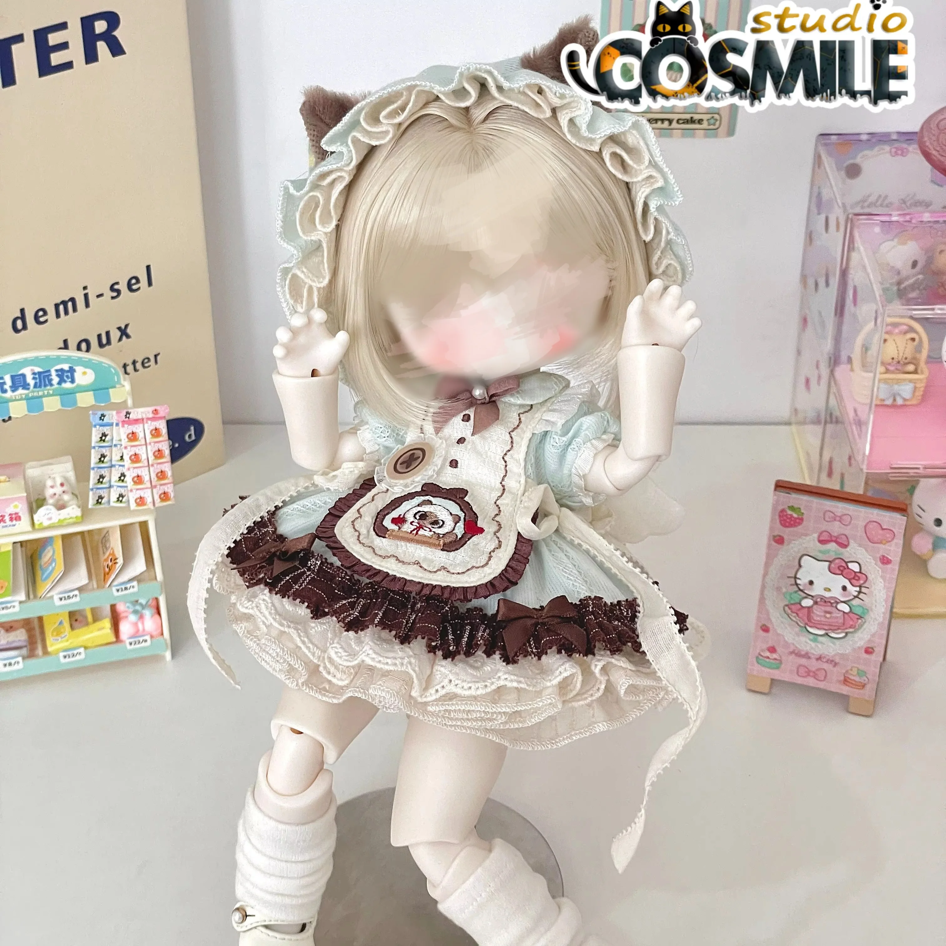 Mint Siamese Cat Café Maid Outfit Dress Costume Doll 1/6 Size BJD Doll Accessories Doll's Clothes SL