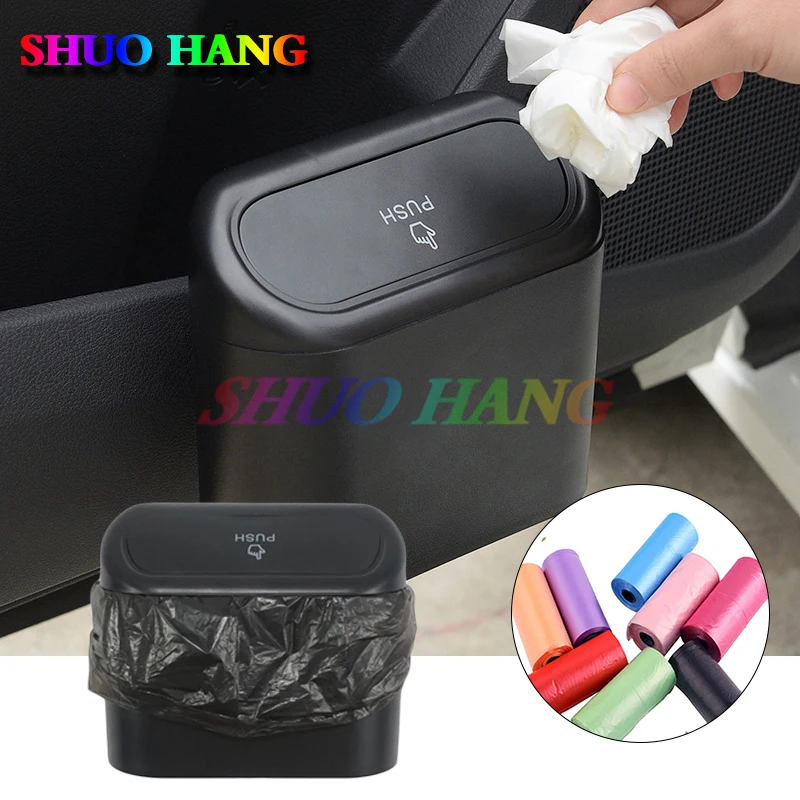 

Hanging Car Trash Can Vehicle Garbage Dust Case Storage Box ABS Square Pressing Trash Bin Auto Interior Accessories for Car