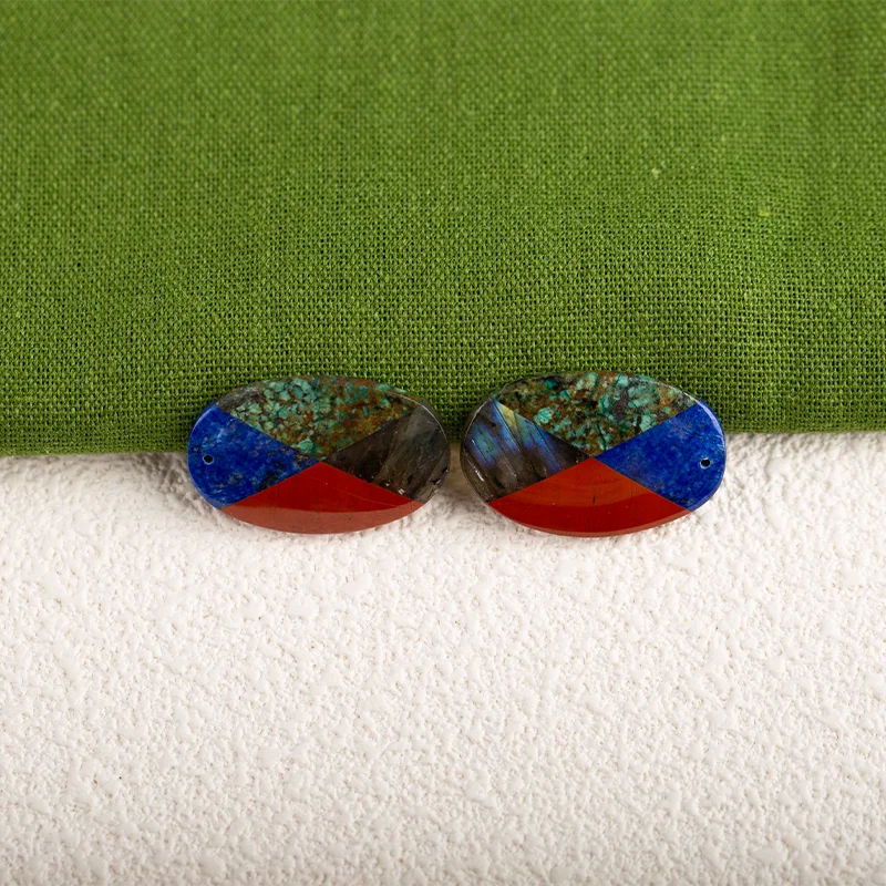 

Handmade Round Natural Stone CombinatioN For Women, Labradorite Lapis Lazuli fFashion Earrings Accessories,29x18x3mm,9.7g