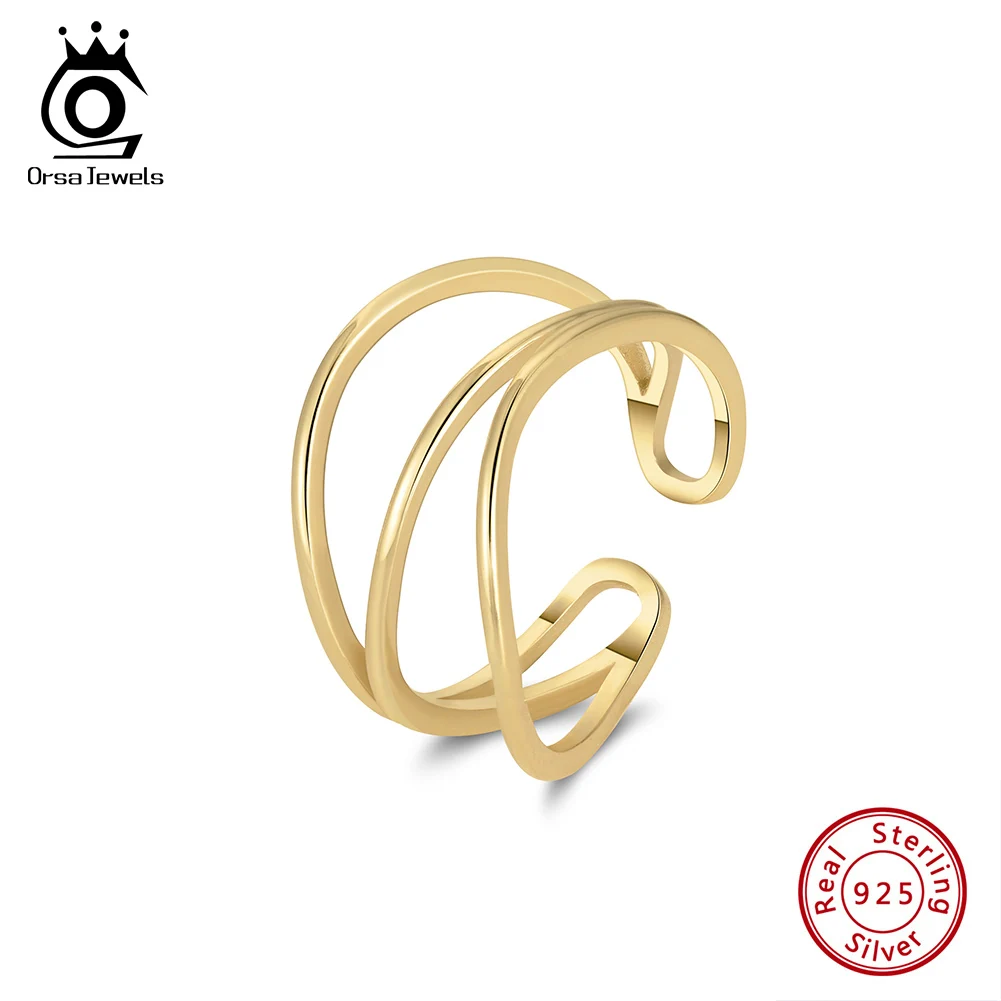 ORSA JEWELS Unique 100% 925 Sterling Silver Layer Geometric Open Ring Hip-Hop 3 Layers Finger Ring Fashion Party Jewelry GAR04