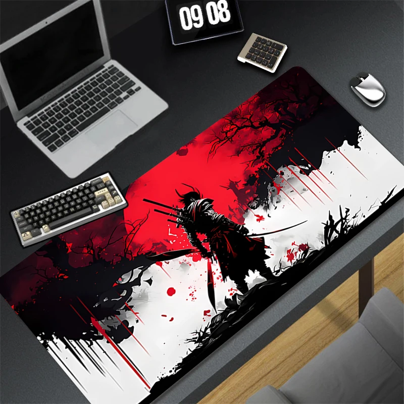 

Mouse Pad Cool Samurai Warrior Anime Desk Mat Office PC Black And White Manga Mousepad Laptop Gaming Accessories XL Keyboard Rug