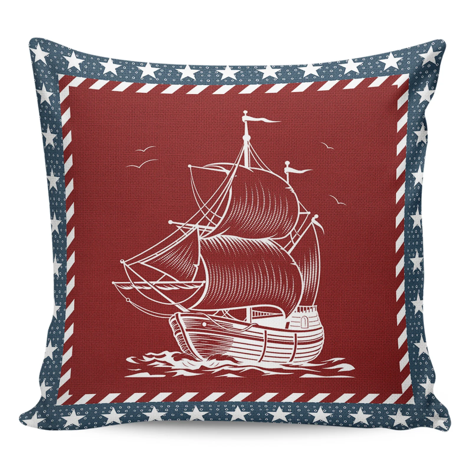 正方形の枕カバー,5点星,セーリング船,防水枕カバー,家の装飾,ソファクッション,2個,4個