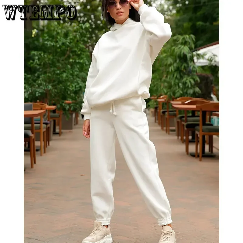 WTEMPO Tracksuits Women Casual Solid Warm Suits Hoodies Sweatpants Female Autumn Winter Pullovers Sweatshirts Pants 2 Piece Set