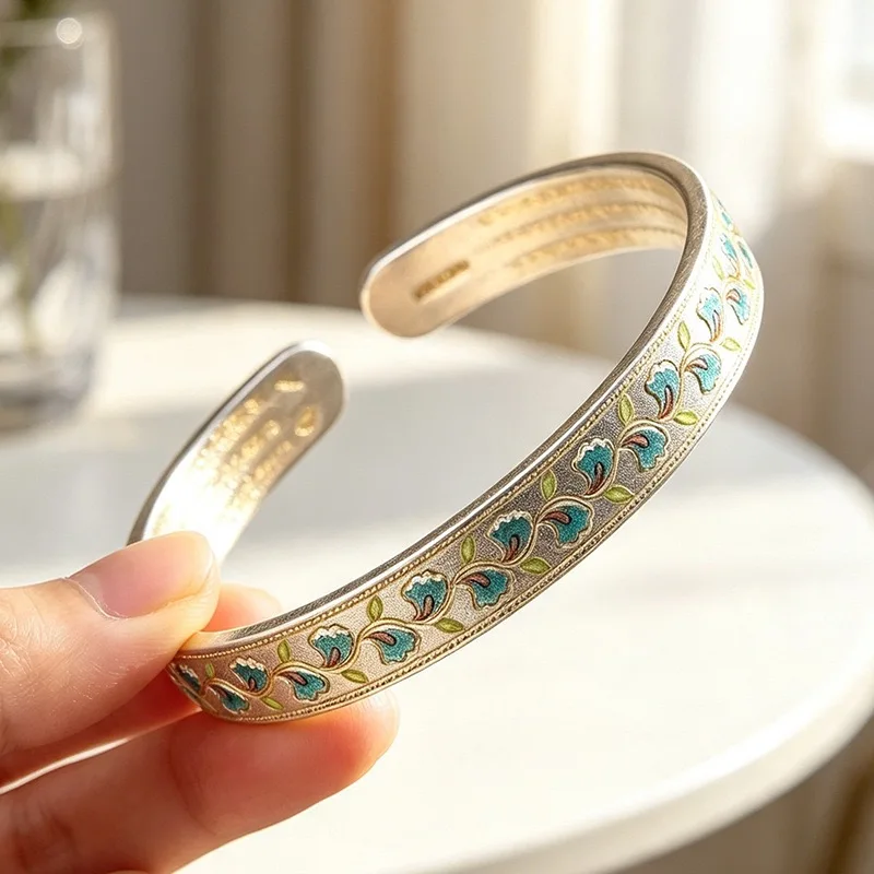 925 Sterling Silver Bracelets for Women Men String Accessories Retro Flower Pattern Pendant Party Jewelry Gift