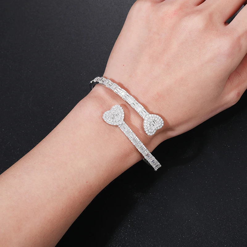 Imagem -03 - Simples Coração Luxo Cuff Bracelet Prata 925 Moissanite para Mulheres Hip Hop Jóias