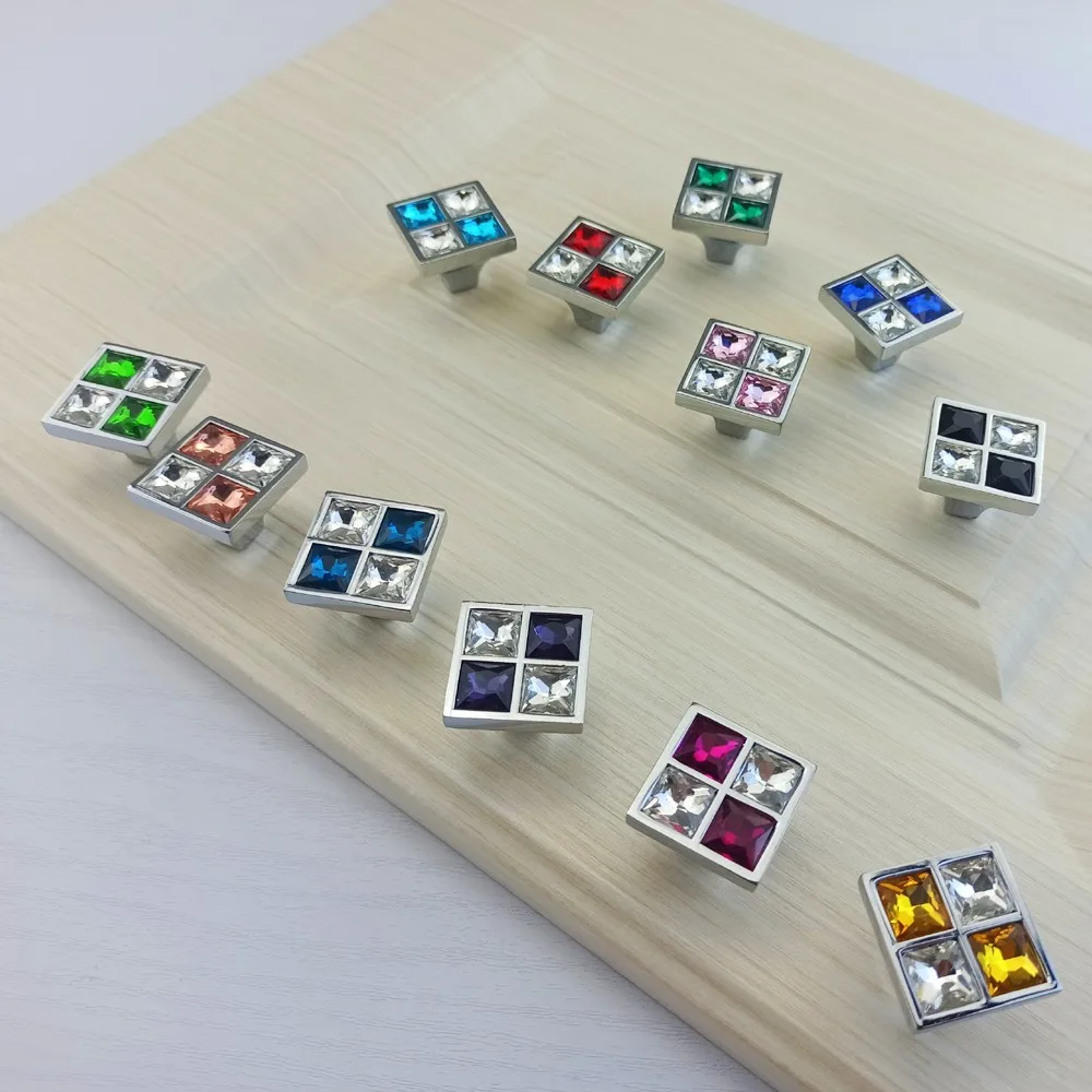 Multi-color Real Crystal Glass Diamond Handle For Furniture Door Drawer Knob Wardrobe Kitchen Cabinets Cupboard Dresser Pulls