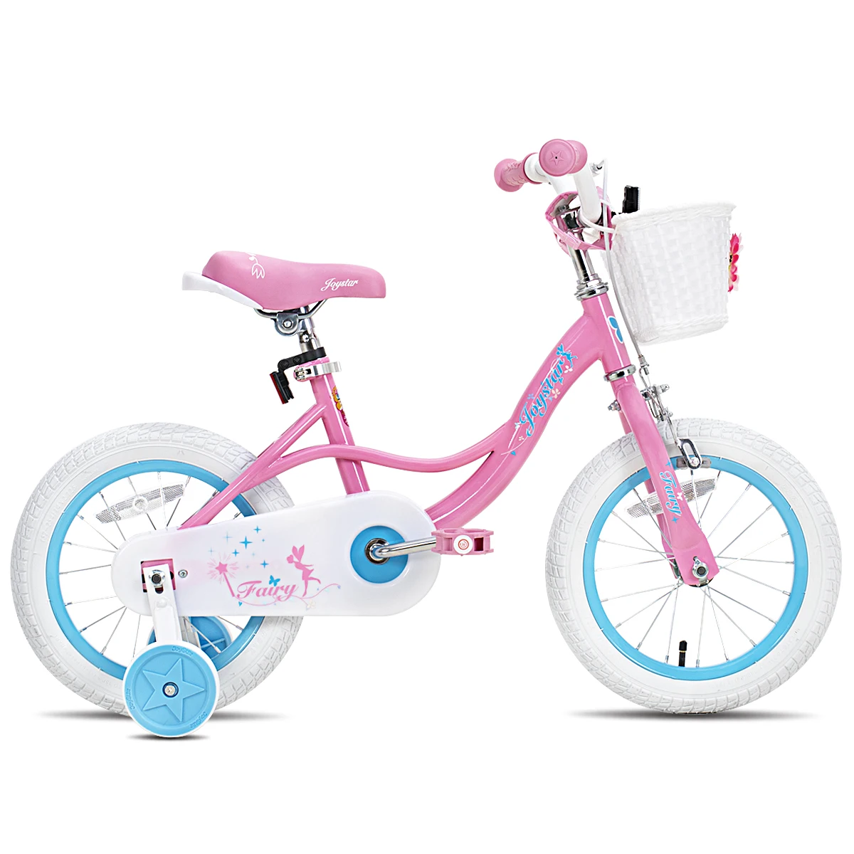 JOYSTAR meisjesfiets voor peuters en kinderen van 2-9 jaar, kinderfiets met zijwieltjes, handrem en mand, loopstoeltje voor kinderen