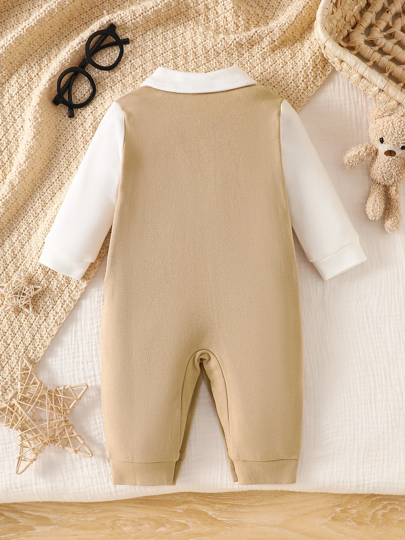 IURNXB Baby Boy Gentleman Formal Romper Vest Suit with Bow Tie Infant Onepiece Jumpsuit Longsleeve Wedding Birthday Outfit 1-18M