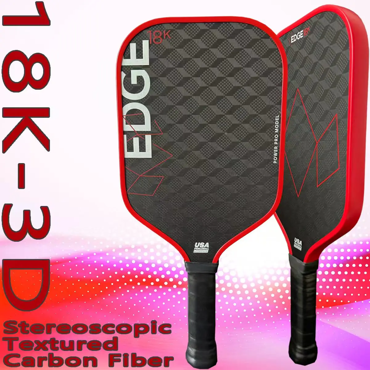 EDGE 18K Carbon Fiber Pickleball Paddle, Polymer Honeycomb Power Core, Thickness 16MM,  Textured Surface,Large Sweet Spot,