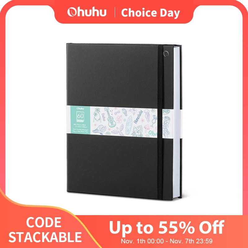 오후후 블리드프루프 양면 마커 패드 PU 커버 아트 스케치북 하드커버 스케칭 북 (알코올 마커, 페인트, 드로잉용)