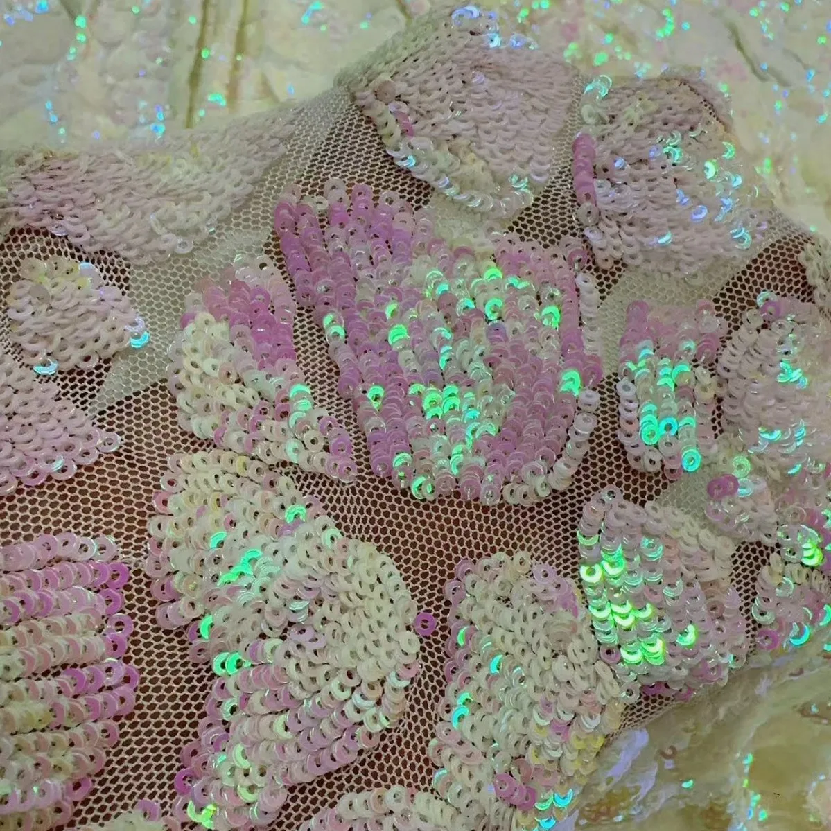 Tissu brodé de fleurs et de paillettes en maille élastique, 5 Yards, pour robe de mariée