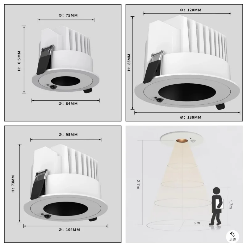 Sensore PIR controllo della luce Downlight antiriflesso 10W 15W 20W sensore di movimento plafoniera per corridoio portico bagno illuminazione notturna