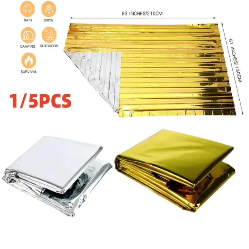 130x210cm Heavy‑Duty Mylar Foil Emergency Blanket, Gold‑Silver Thermal Reflective Insulating Survival Rescue Blanket for Camping