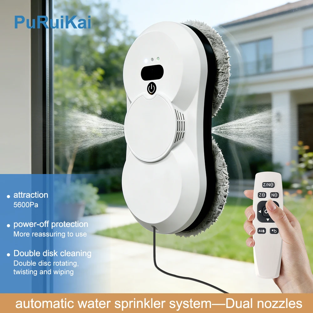 PuRuiKai Window Cleaning Robot, 5600Pa Suction,Two-way Automatic Spray 50ml Tank, Multiple Safety Systems,With Brushless motors