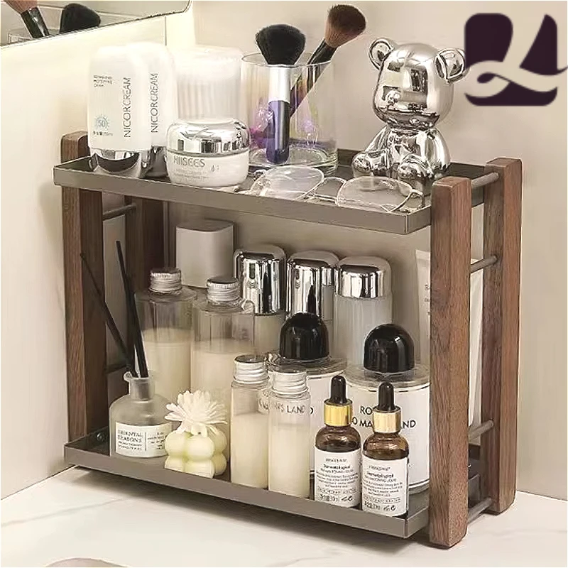 Bathroom vanity dressing skin care cosmetics wooden storage box desktop shelf washstand，wood Bathroom Counter Organizer shelf