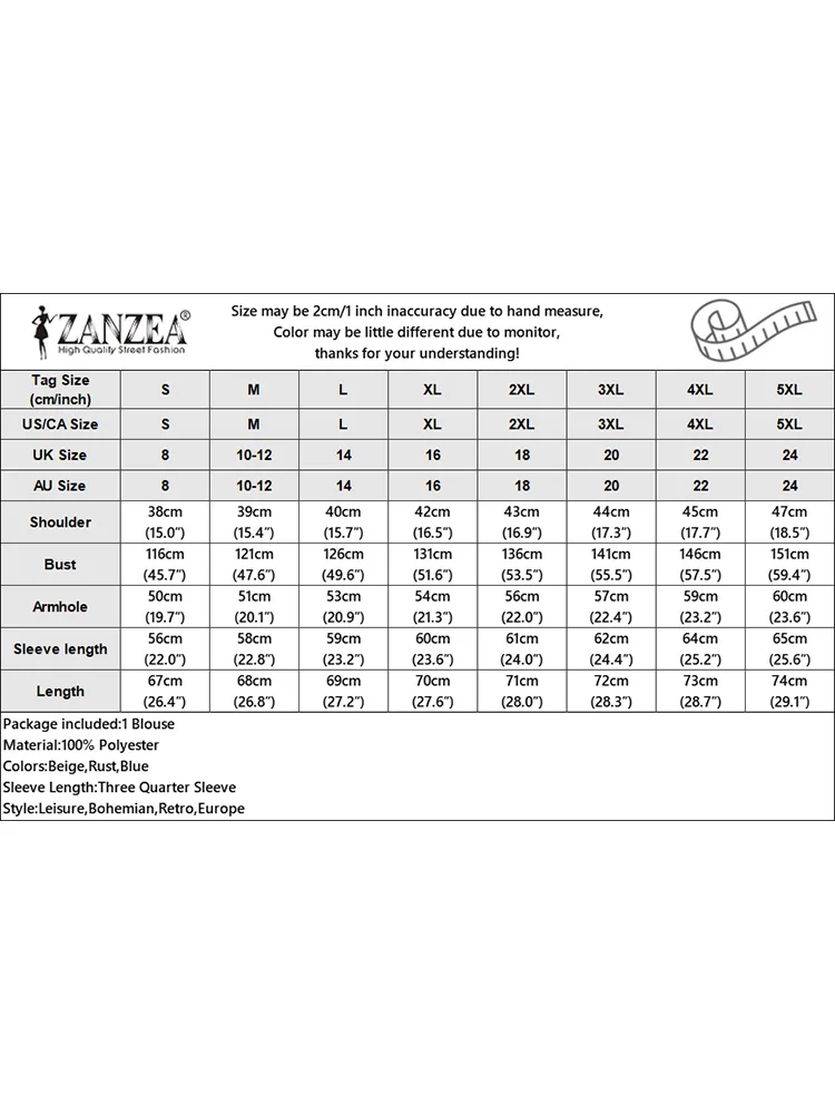 ZANZEA 3/4 قمصان يومية بأكمام واسعة ورقبة دائرية وأربطة وأزرار علوية للسيدات بلون سادة بلوزات غير رسمية للربيع 2025