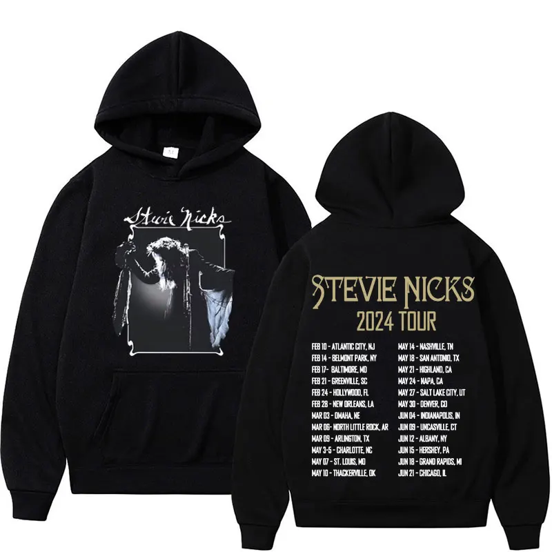 Vintage Stevie Nicks Live in Concert 2024 Tour Hoodie Unisex Hip Hop Rock Fan Gifts Hoodies Men Casual Cozy Oversized Sweatshirt