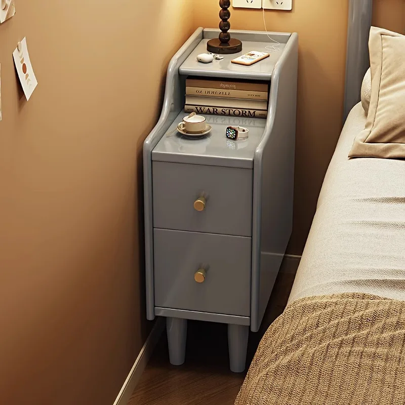Modern simple solid wood narrow bedside table 20/25cm rubber wood small bedside table