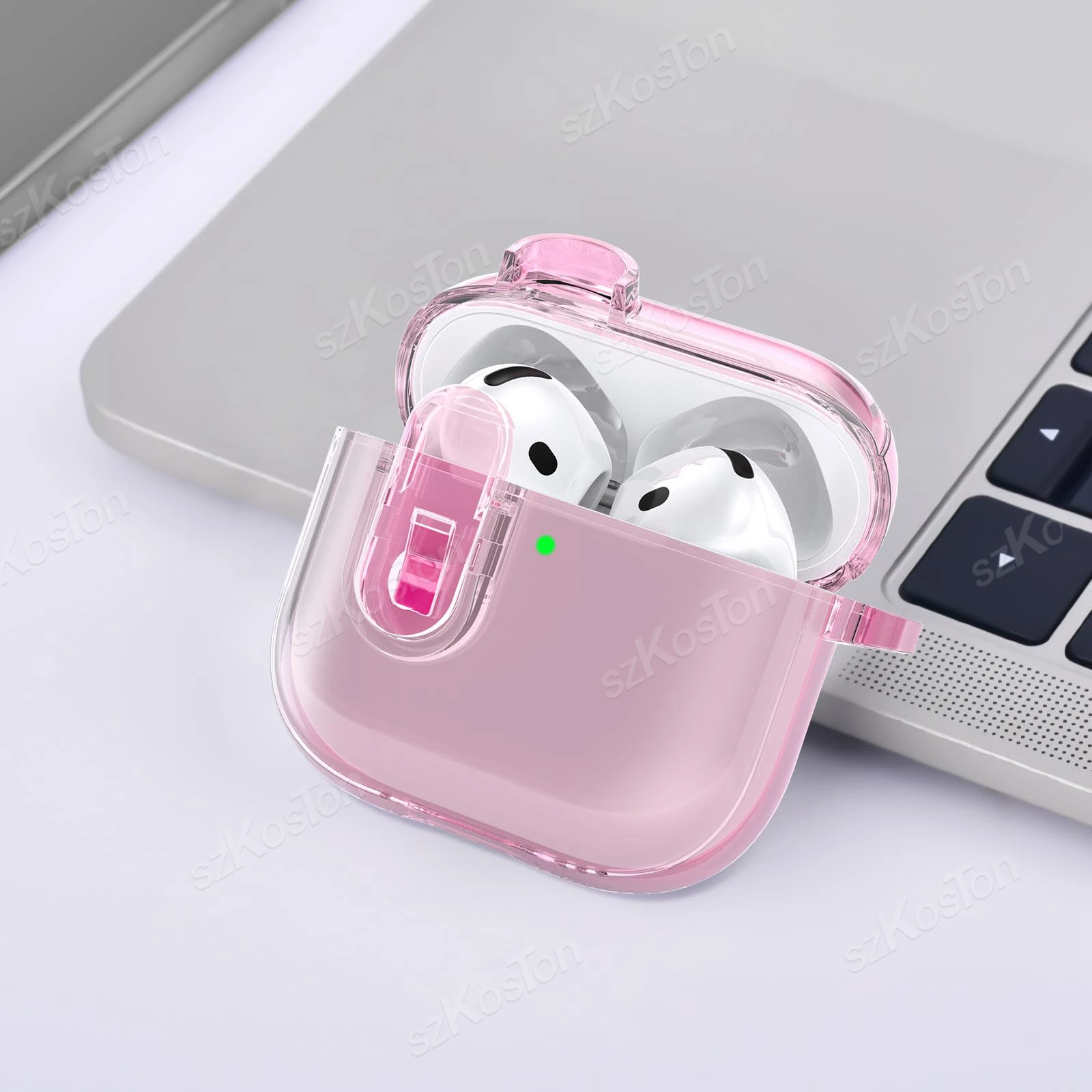 For AirPods 4 Safety Lock Soft TPU Transparency Protective Case with Women Cute Girl Bling Keychain for Air Pods 4 Accessories