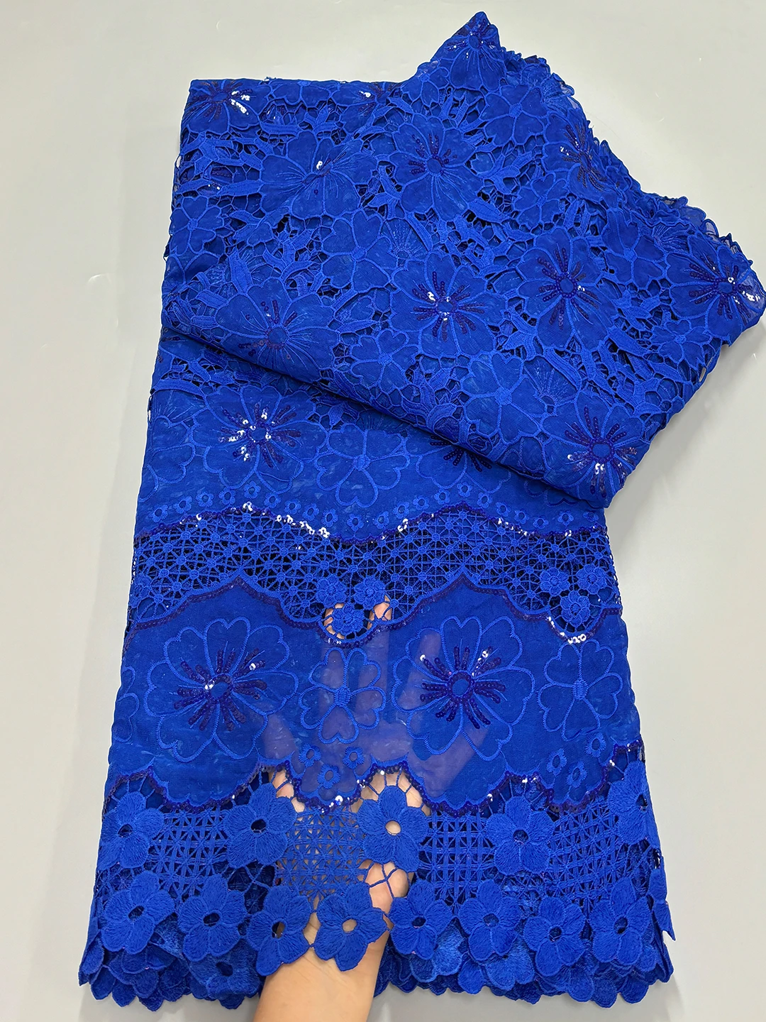 2024 Nigerian Cord Guipure Lace Fabric wIth Sequins High Quality Laser cotton Water Soluble Lace Fabric African Dress for Women