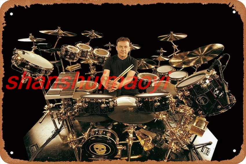 Neil Peart 12x8 inch Tin Signs Rock Band Style Metal Signs Music Art Poster Retro Suitable for Cafes Office Game Club Bar W sign
