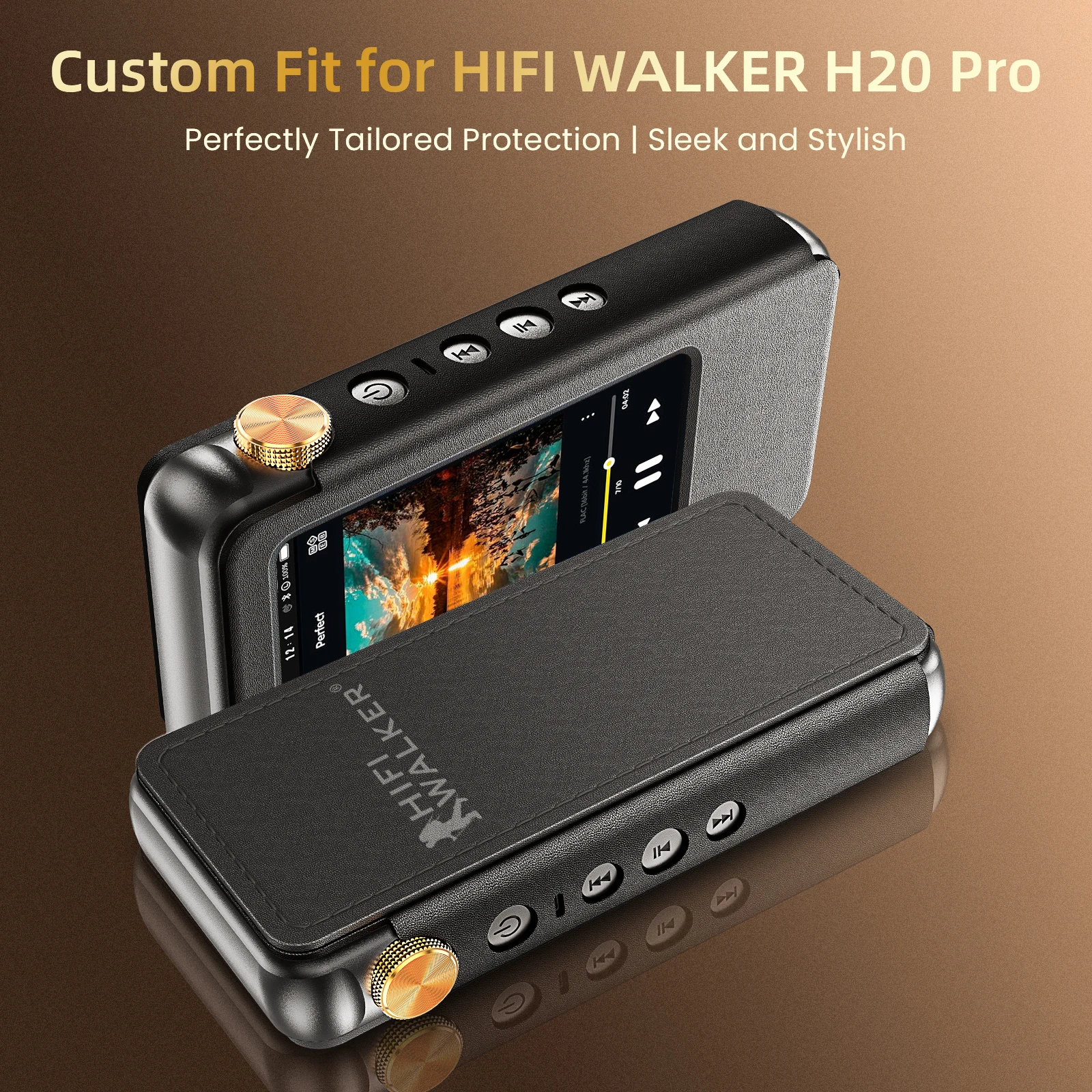 HIFI WALKER Protective PU Leather Case for H20 Pro Portable HiFi Music Player, Shockproof & Durable, Black
